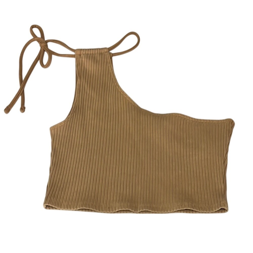 Aerie One-Shoulder Ribbed‎ Cropped Top Womens Size Medium Tan NWT